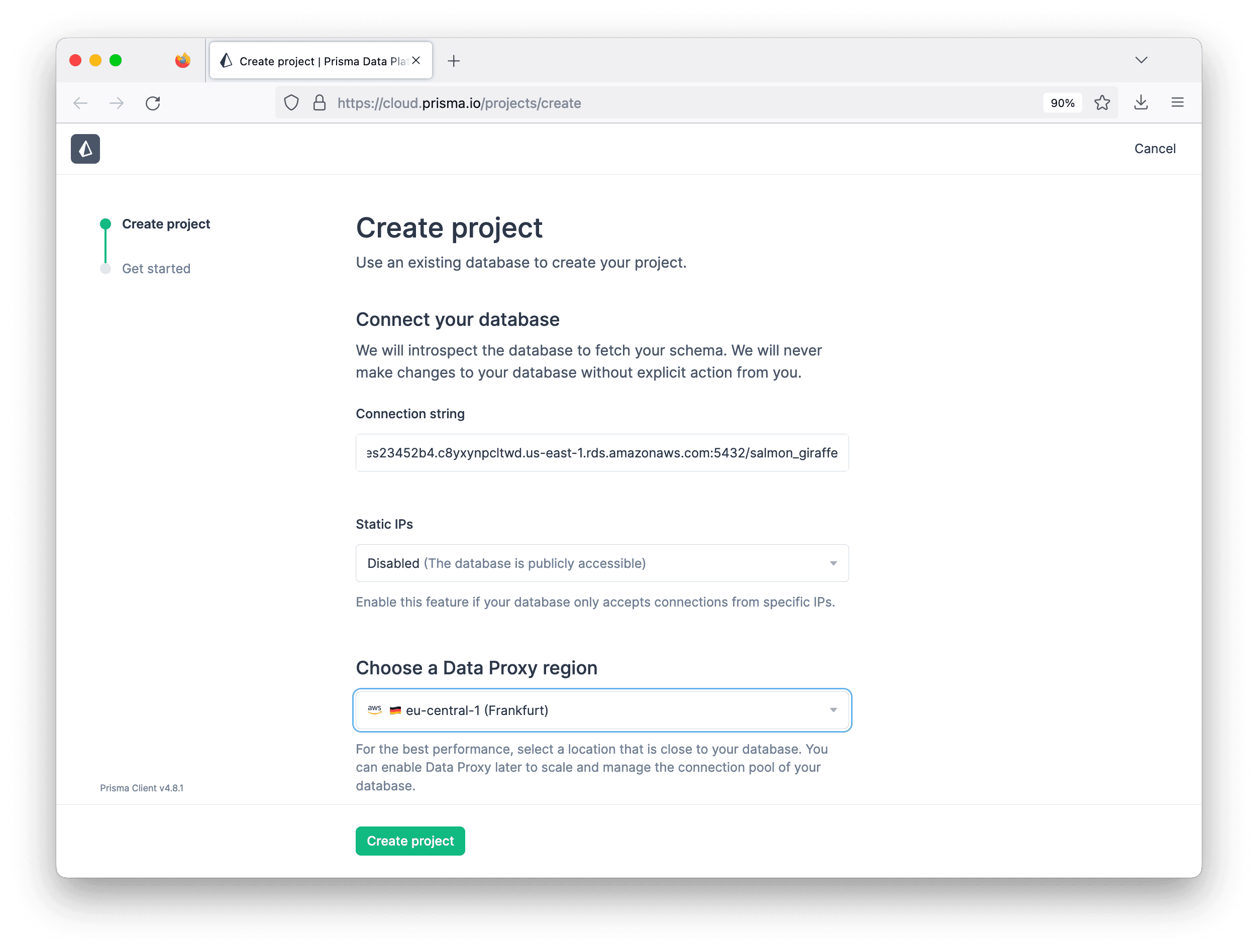 Connecting your project to your application database