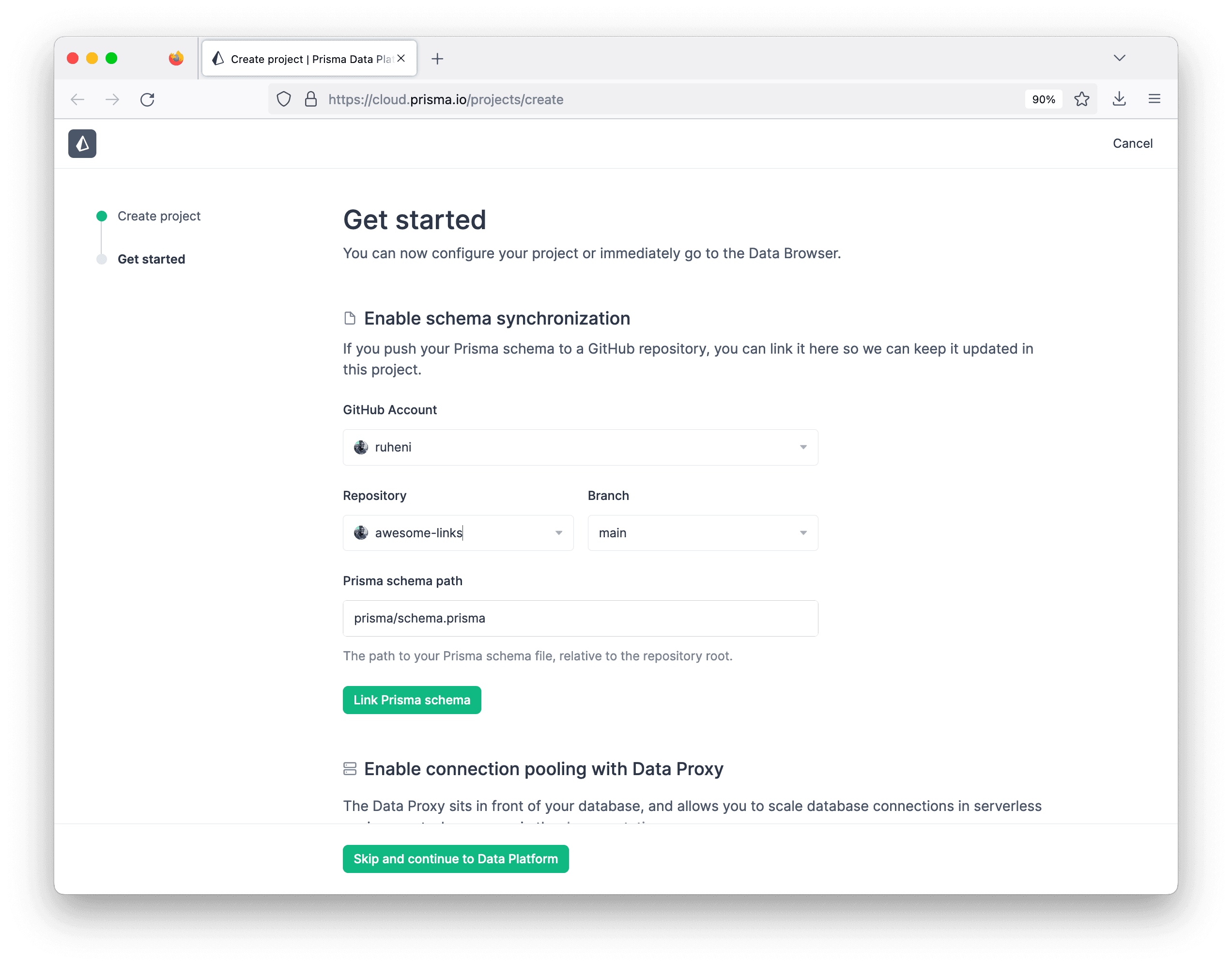 Connect your project to your GitHub repository