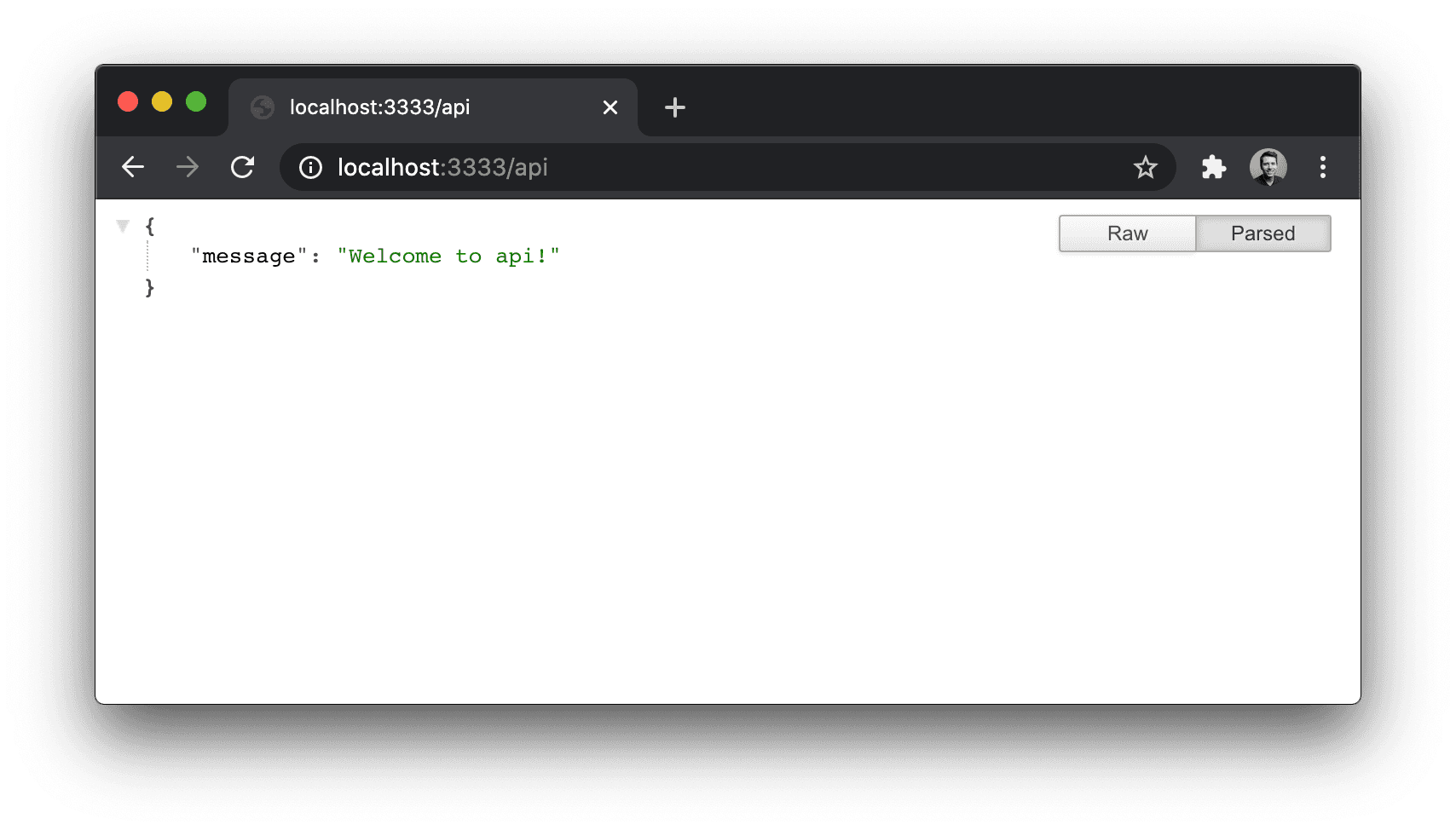 The NestJS application running on localhost:3333/api