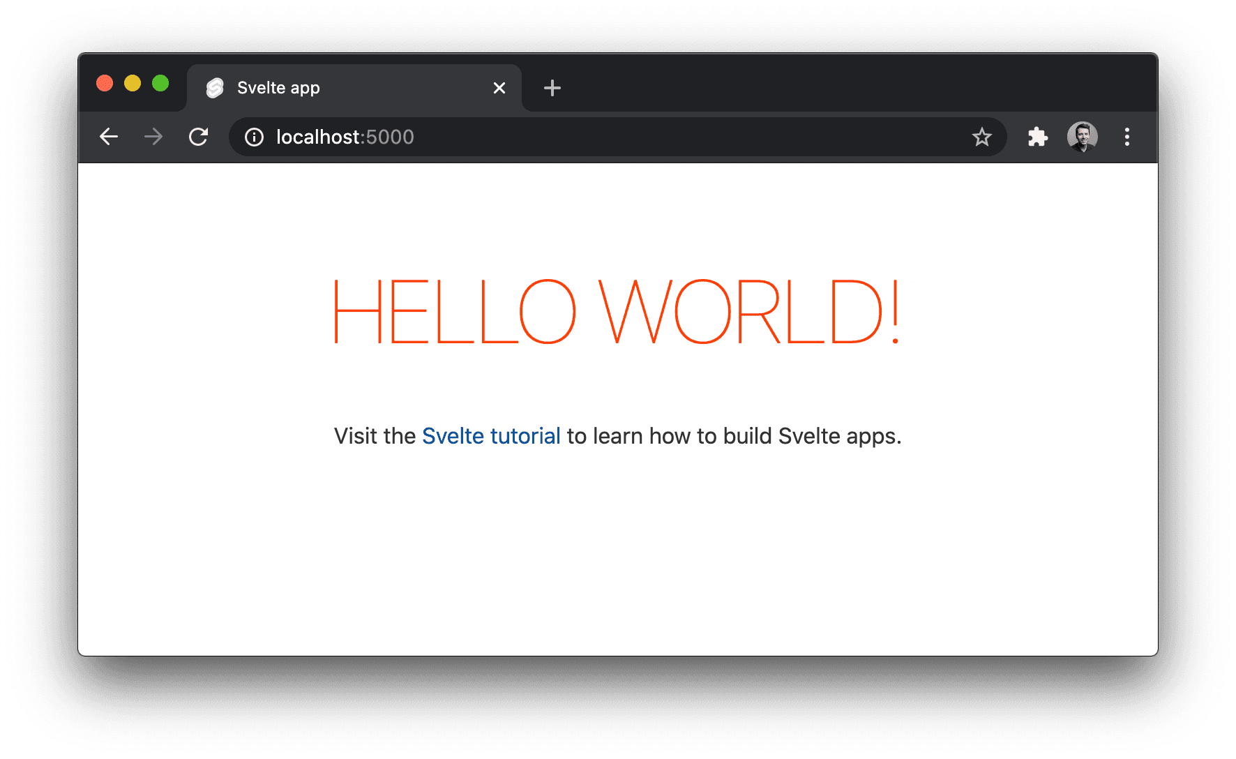 Svelte app running at http://localhost:5000