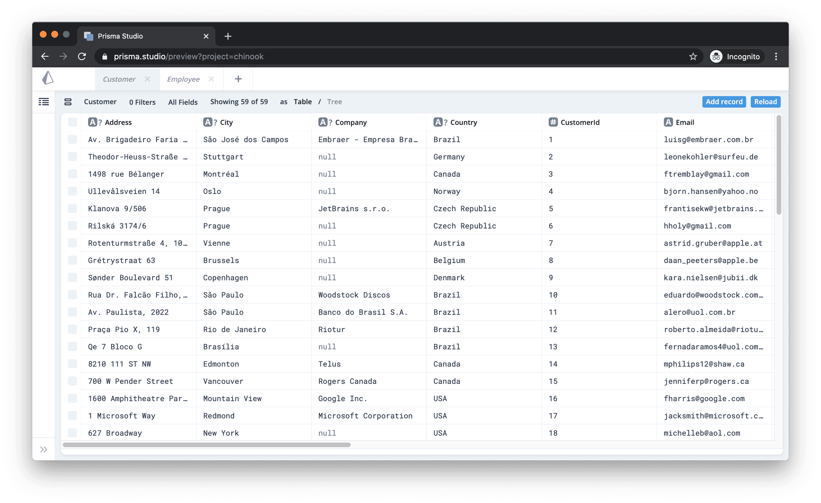Table view visual editor
