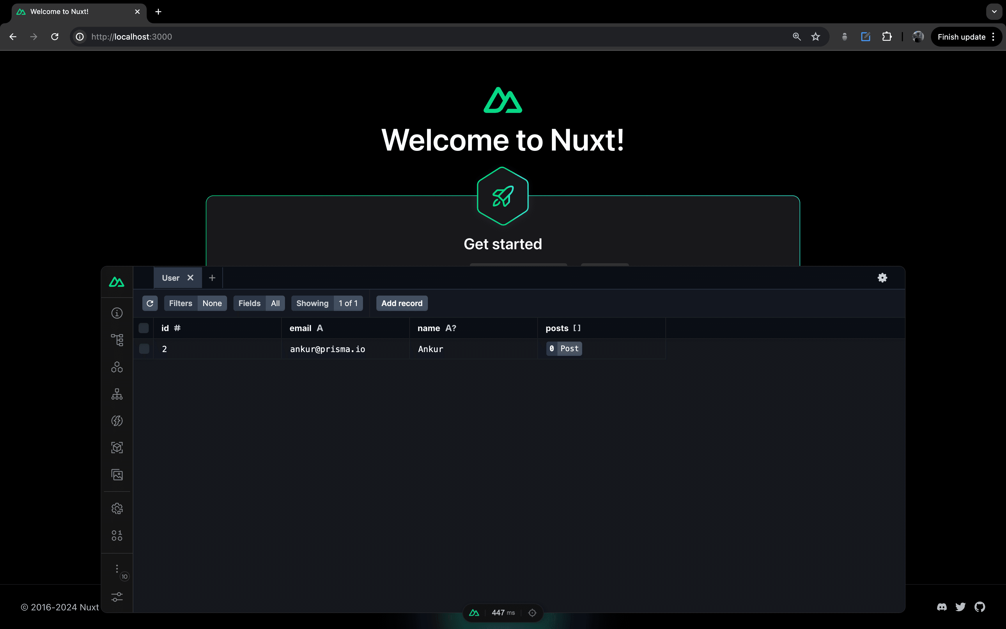 Adding user data with Prisma Studio