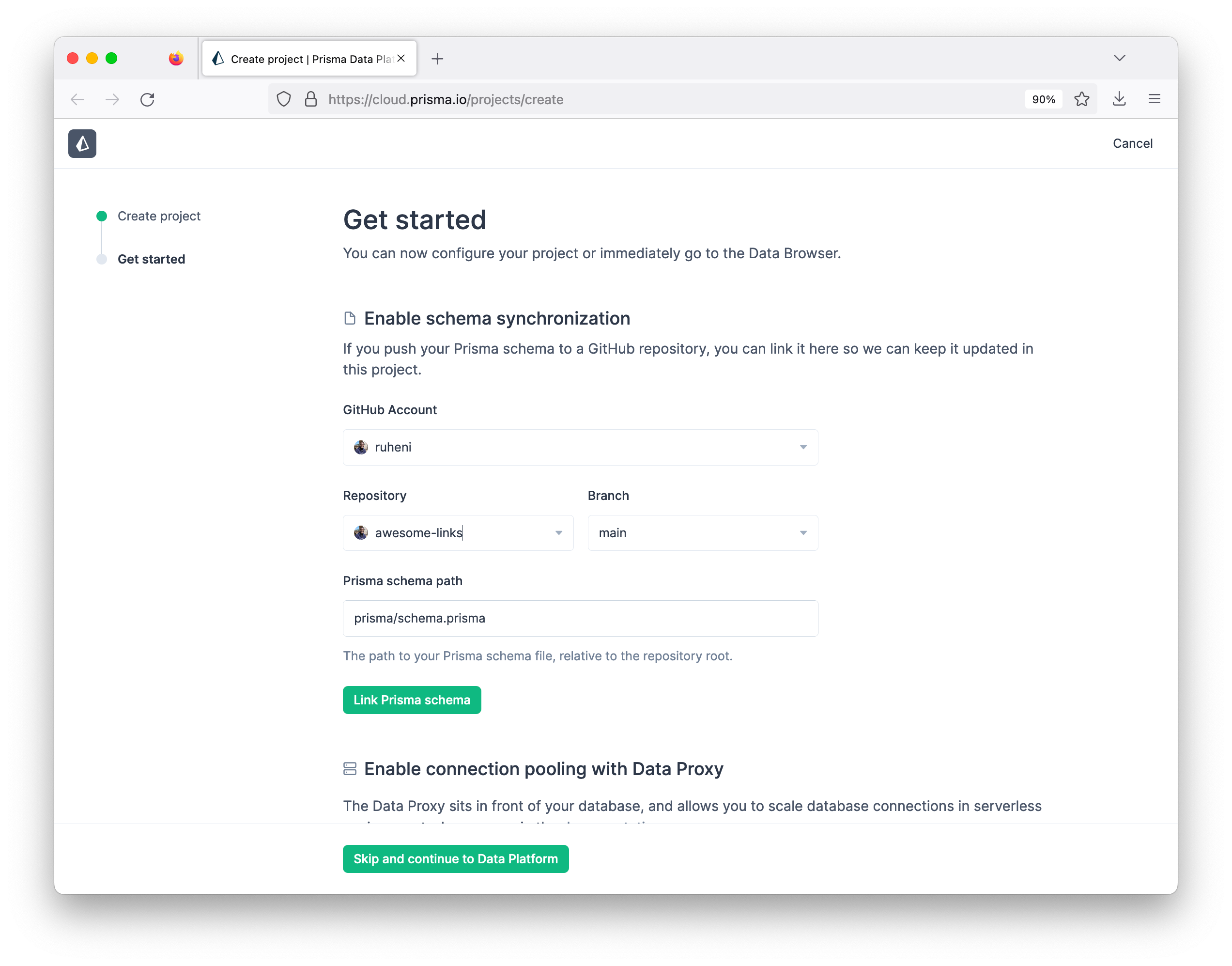 Connect your project to your GitHub repository