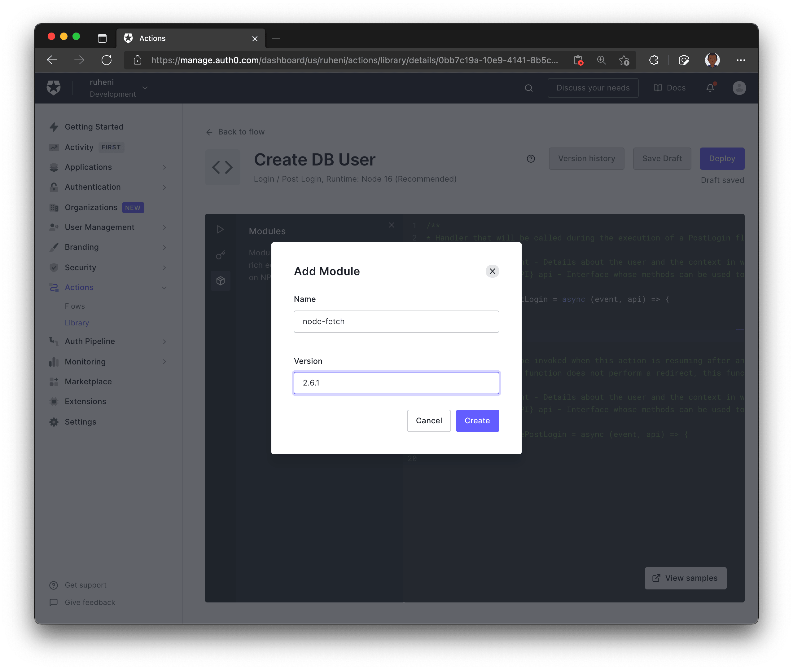 Include package in Auth0 Action