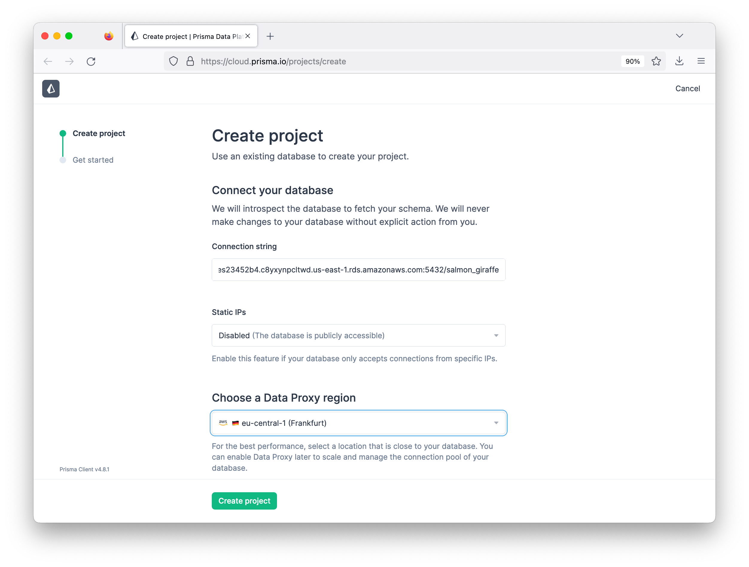 Connecting your project to your application database