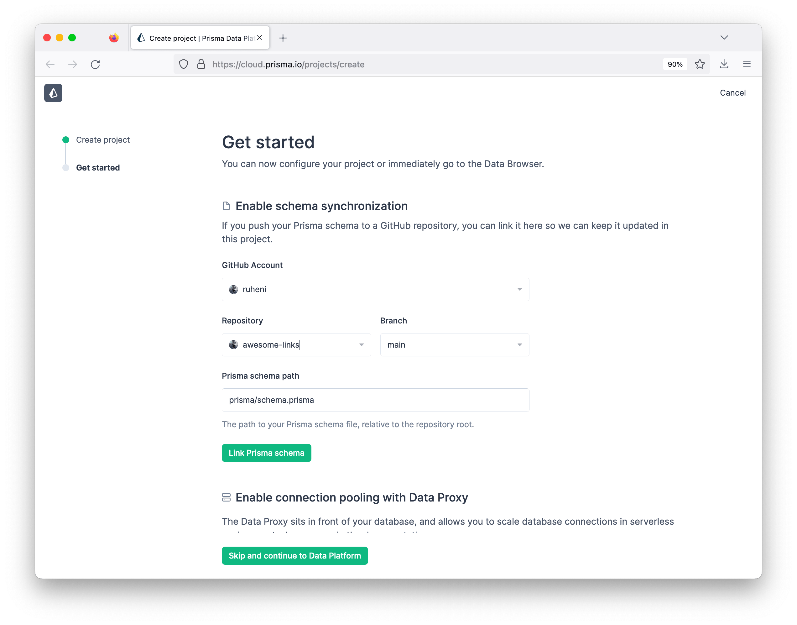 Connect your project to your GitHub repository