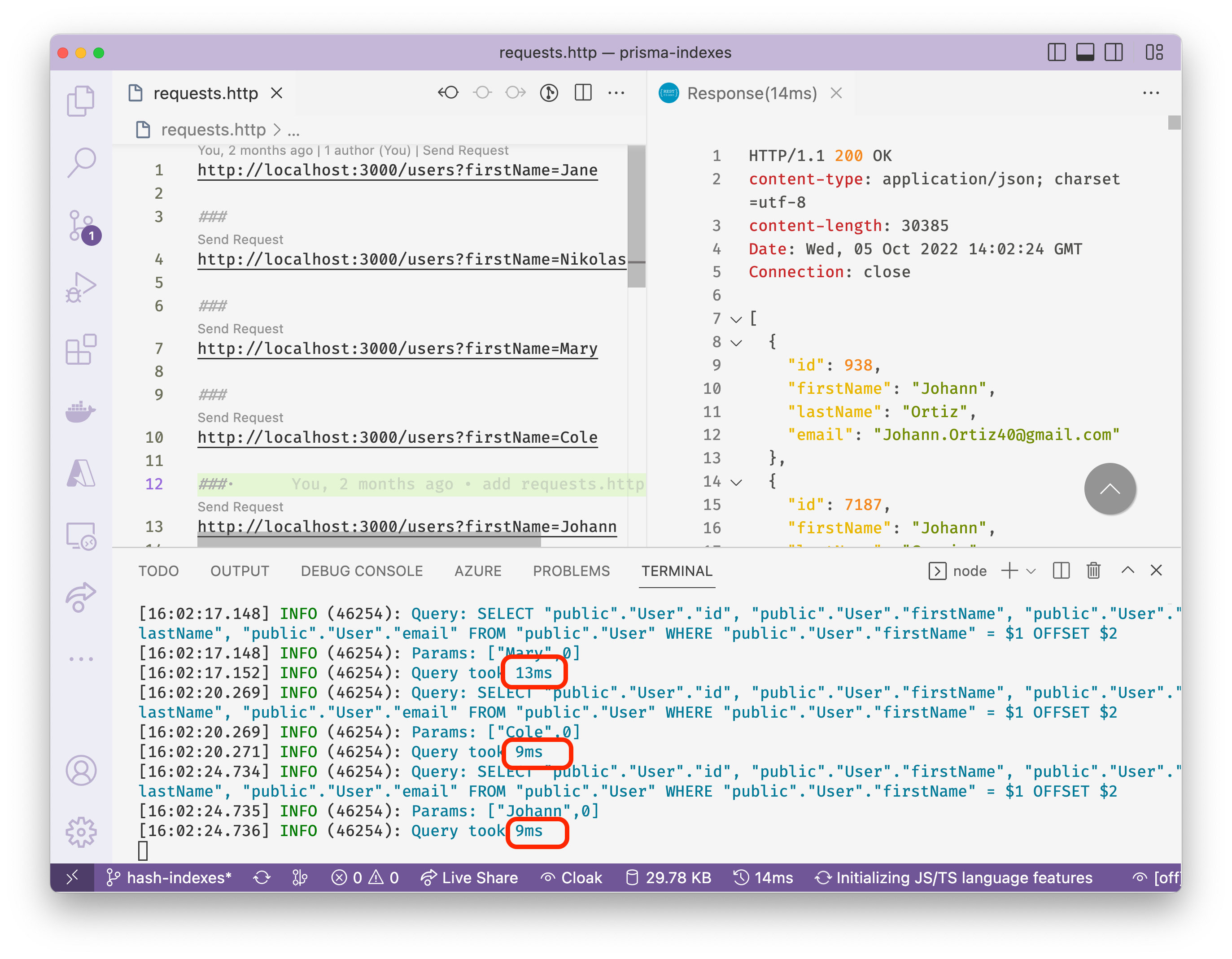 Improving query performance with database indexes using Prisma: Hash ...