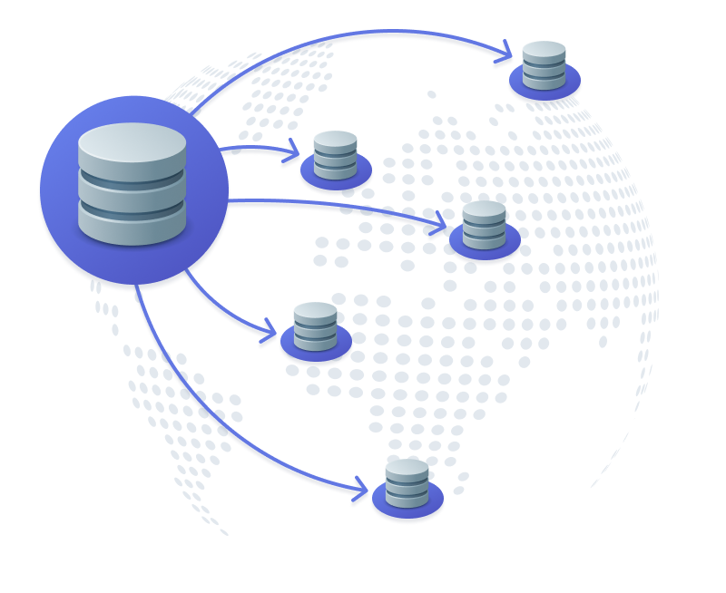 A large database being broken up into several smaller databases that communicate with one another.