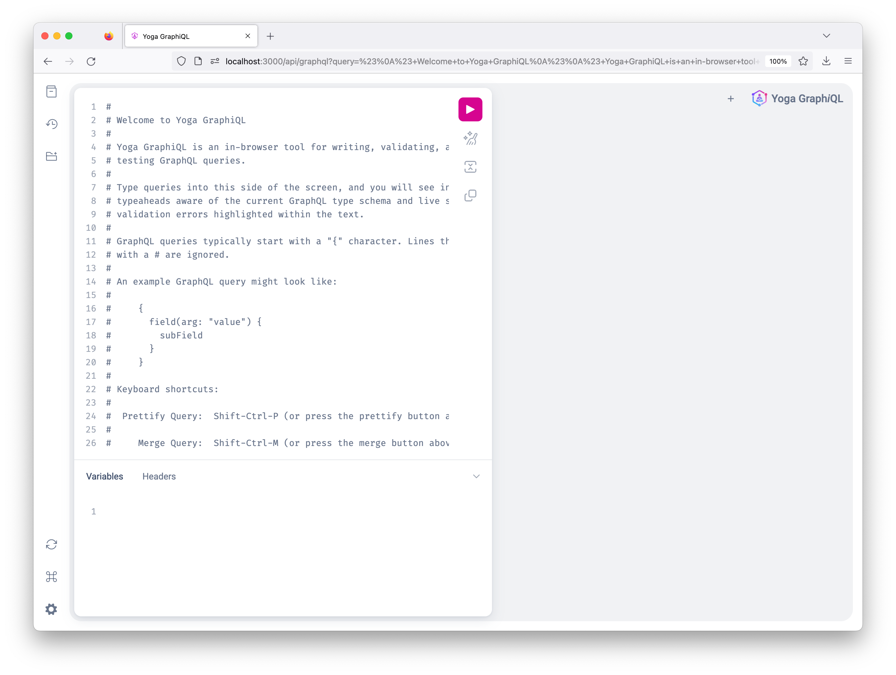 GraphiQL Playground for running queries