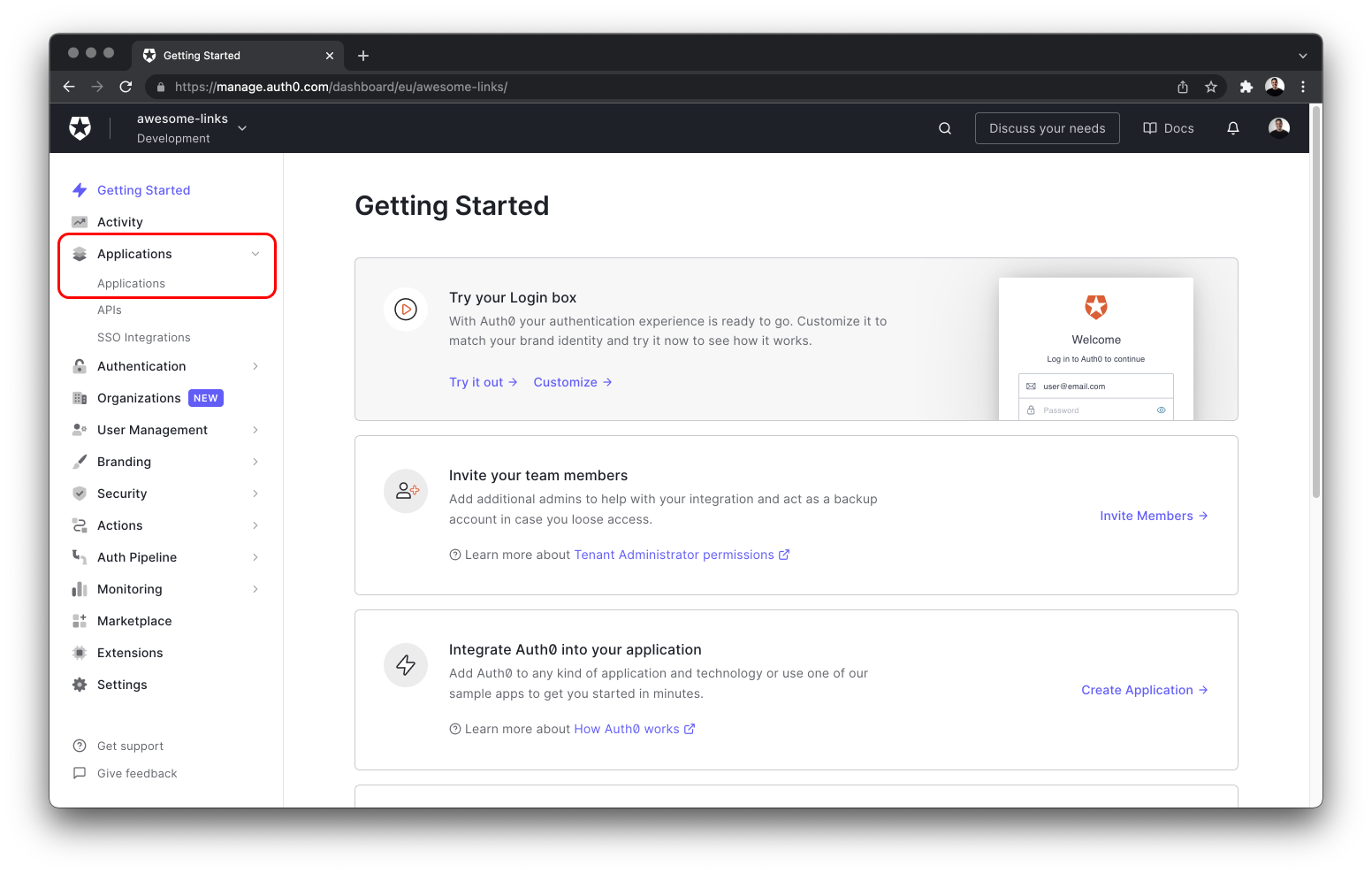 Auth0 Dashboard