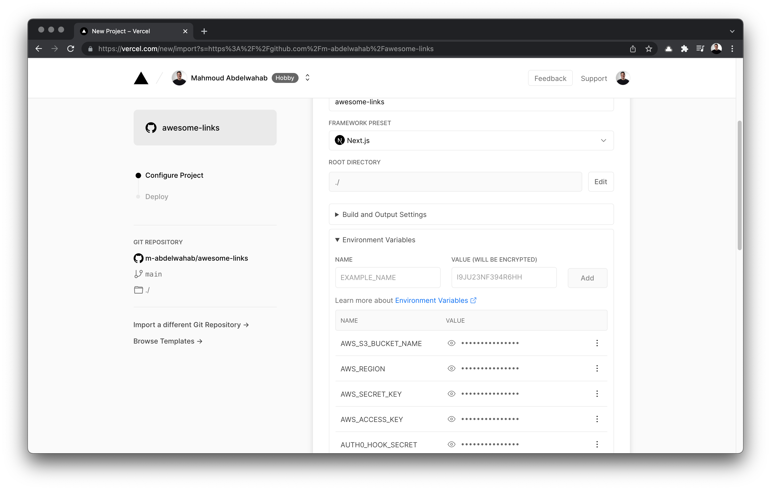 Configuring environment variables