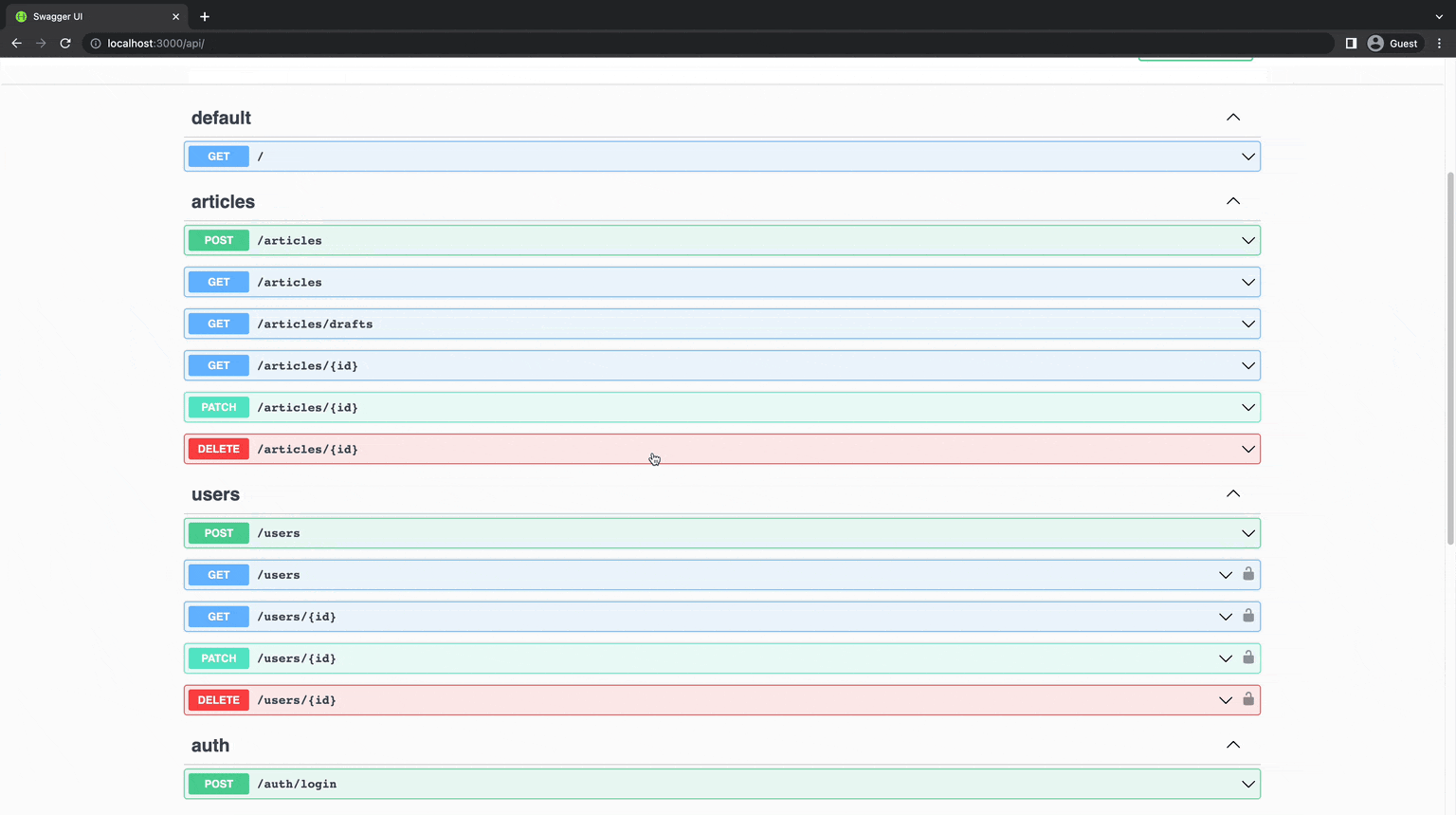 Authentication workflow in Swagger