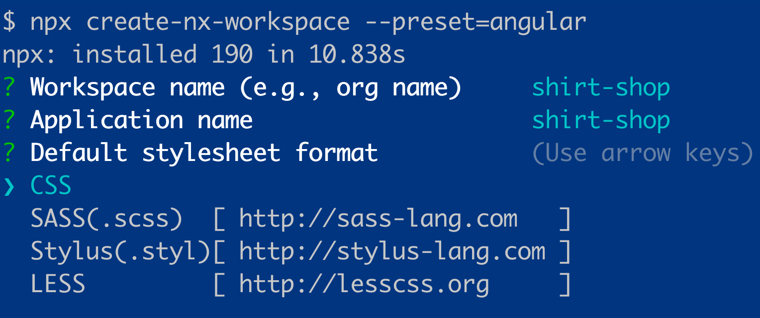 Interactive prompts for setting up an Nx workspace