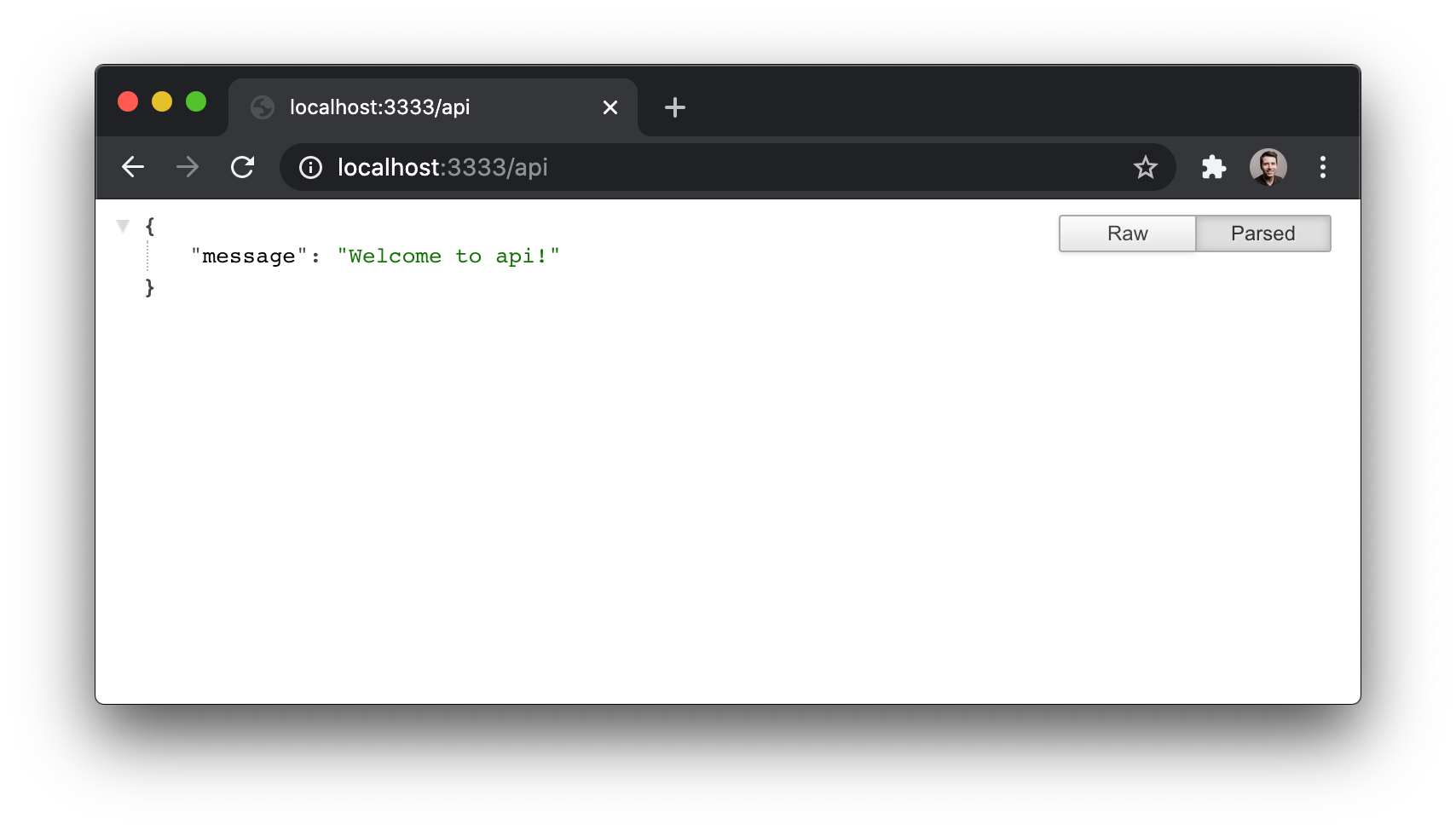 The NestJS application running on localhost:3333/api