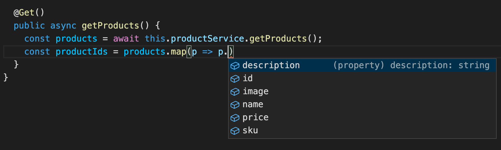 Autocompletion on the Product type