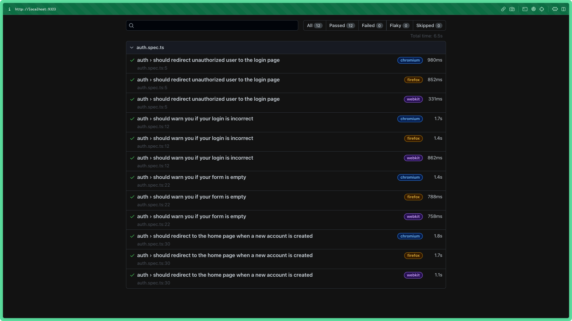 Four sets of successful tests