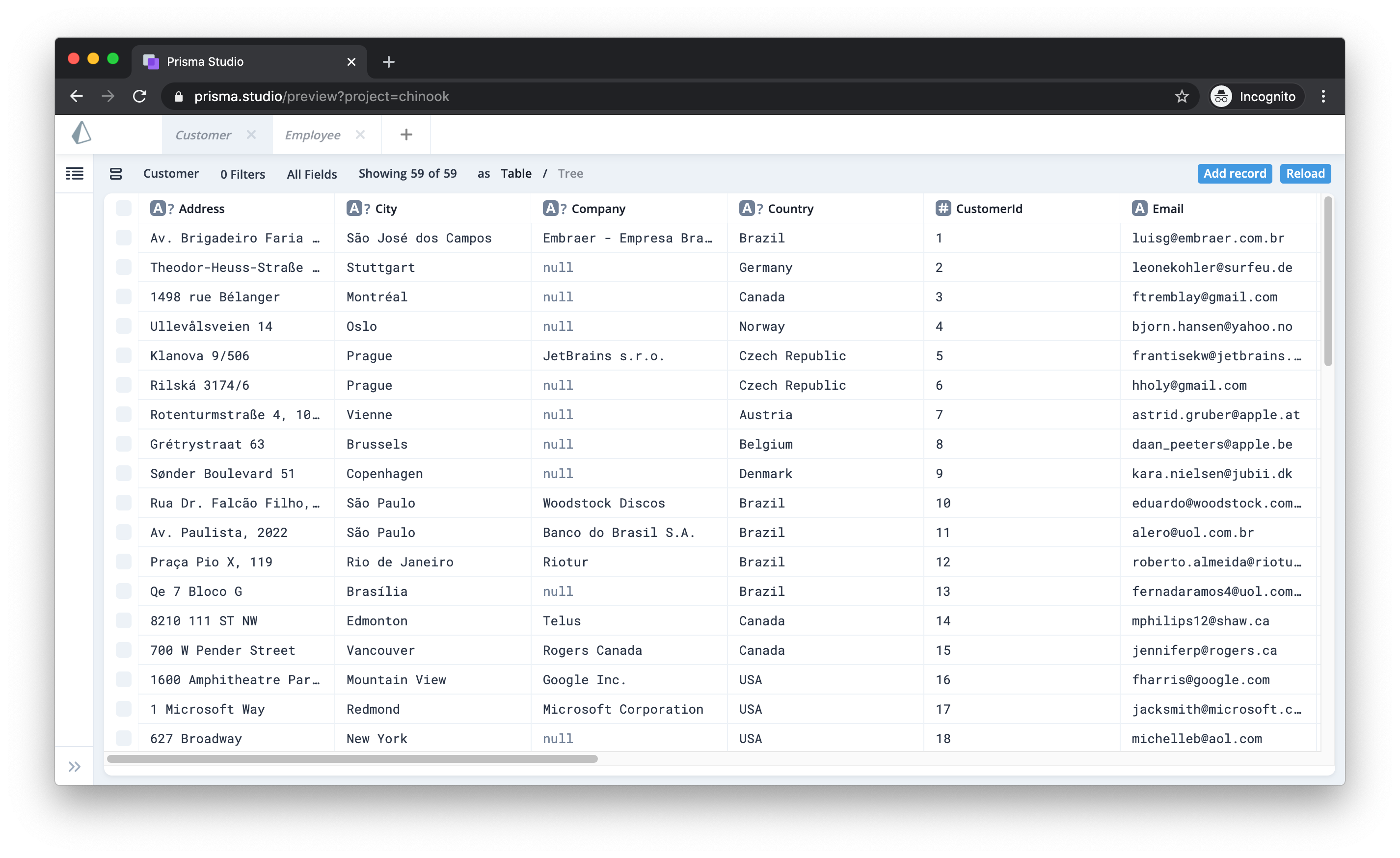 Table view visual editor