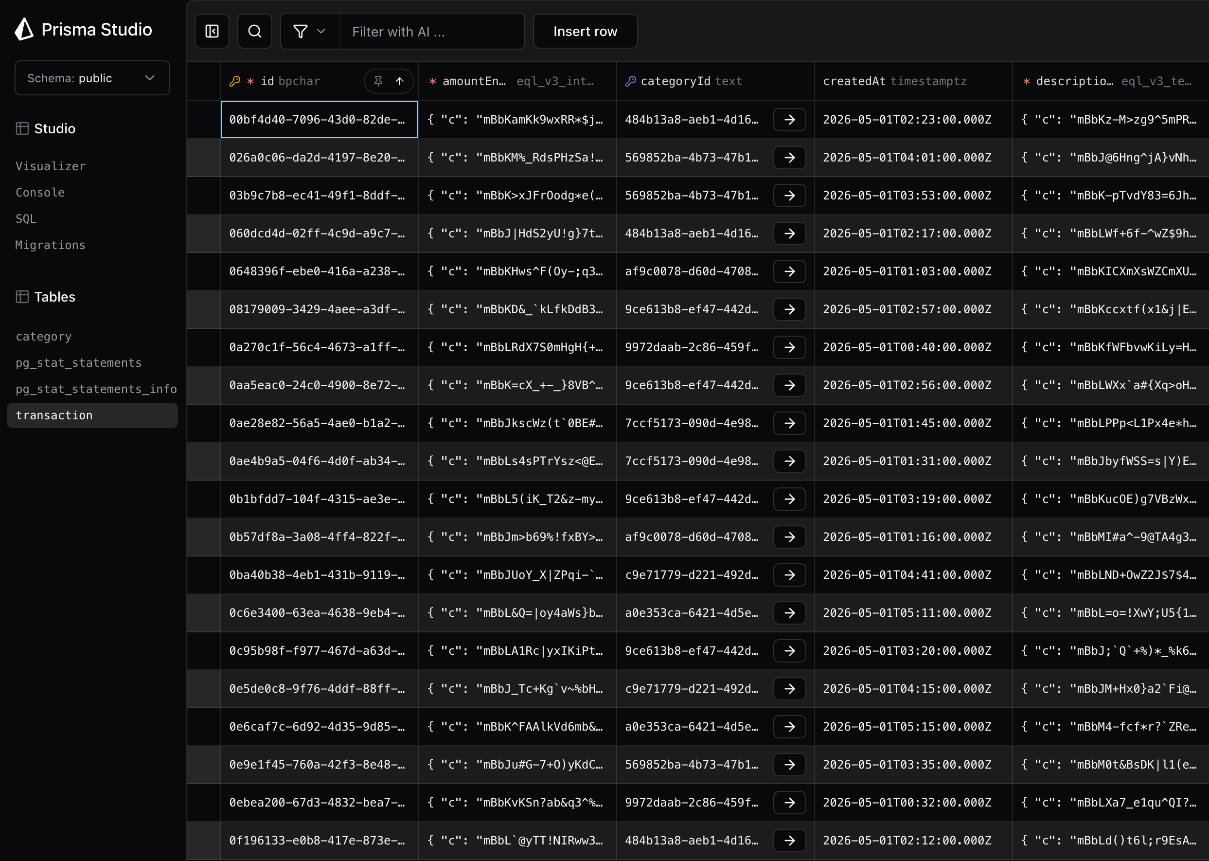 Encrypted columns in Prisma Studio