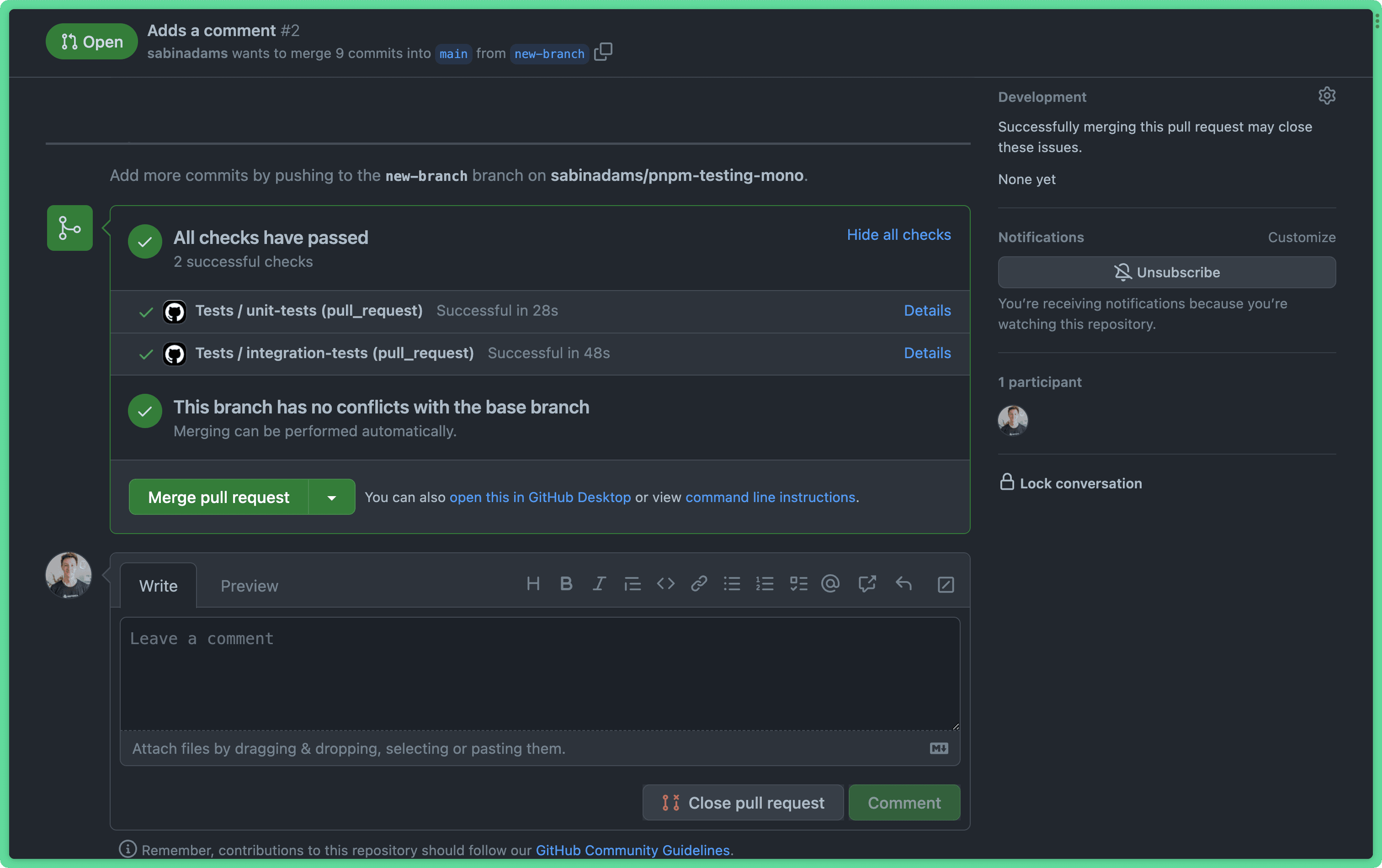 Successful integration and unit tests.