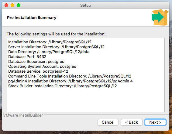 PostgreSQL installation summary