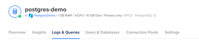 DigitalOcean Logs & Queries Menu Item