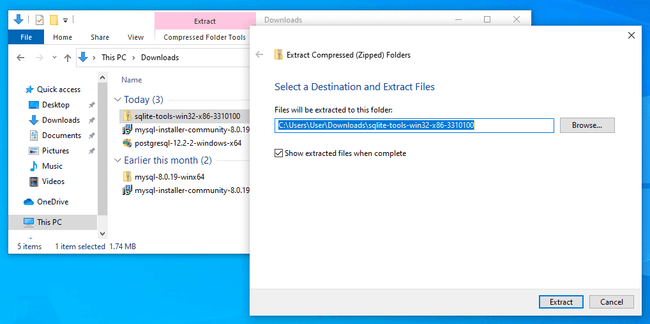 SQLite extract window