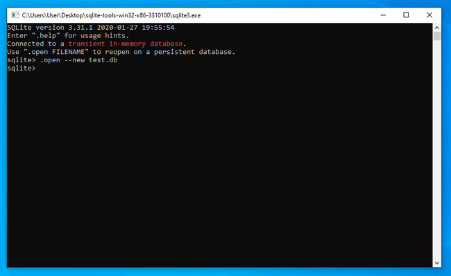 SQLite open new database