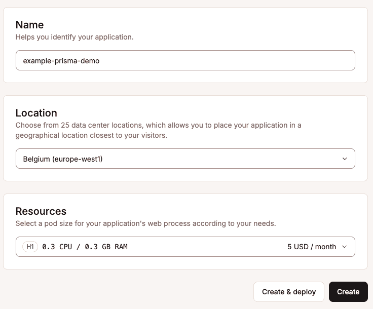 Name application interface in Sevalla