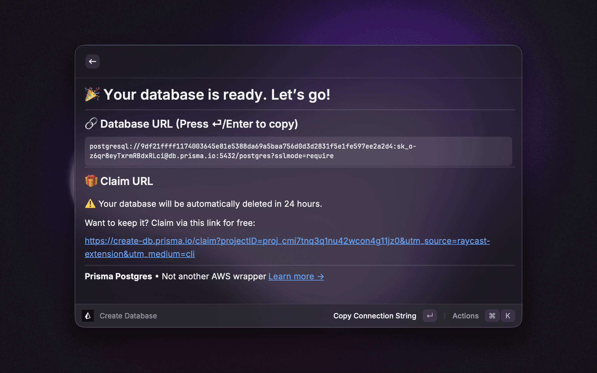 Prisma Postgres Raycast Extension