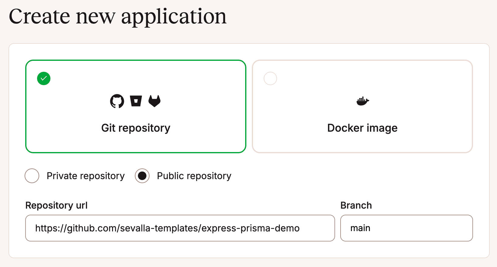 Choose repository interface in Sevalla